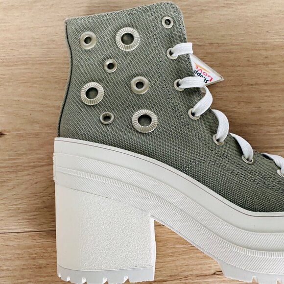 ❤️Converse Chuck 70 De Luxe High Heel Green Platform Sz 7.5 Womens Boots A11175C - Picture 10 of 12